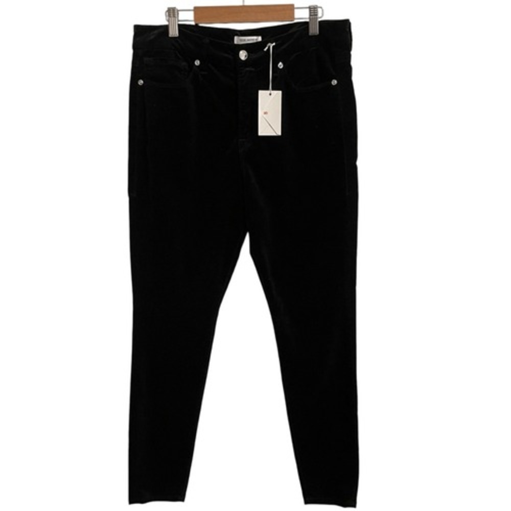 Good American Good Legs Crop Black Velvet Pants Skinny High Rise Size 12